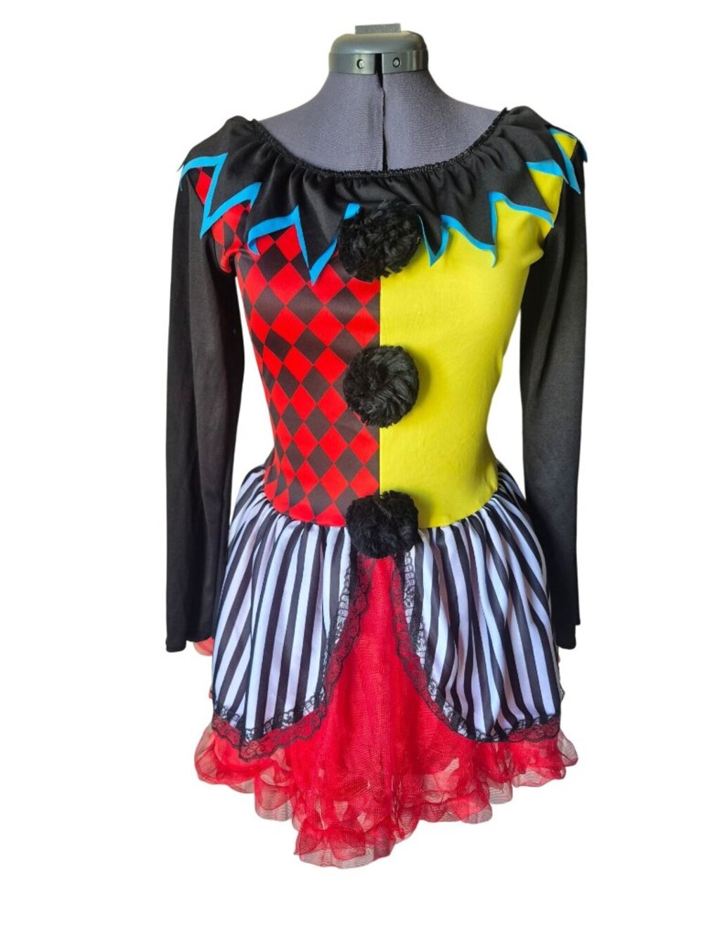 Women's Clown Costume With Tutu Dress Size Small 4-6 Halloween Outfit Cosplay